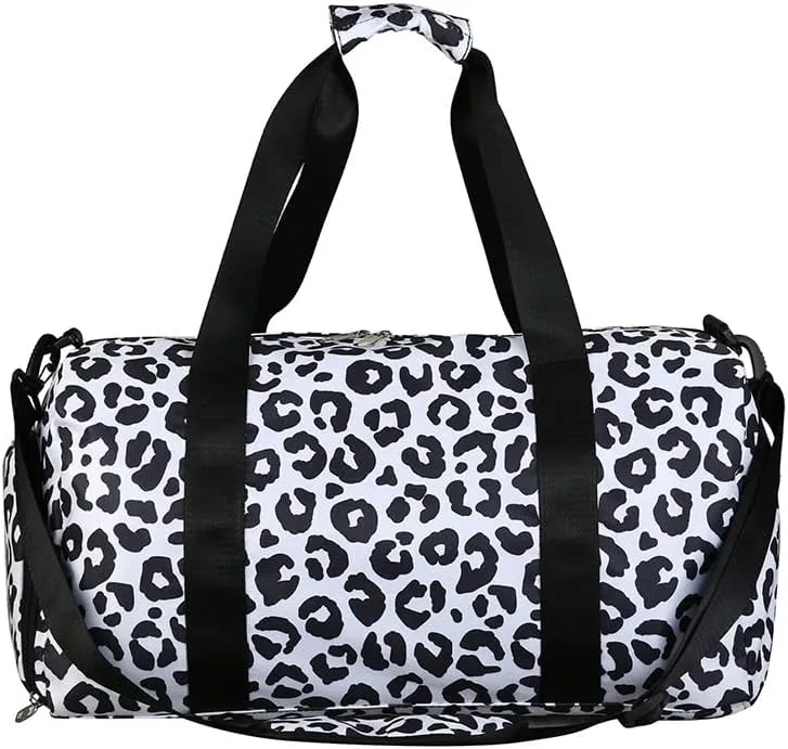 Gym Bag for Women Sports Duffel Bag Travel Overnight Bag Workout Tote Bag with Dry Wet Pocket & Shoes Compartment (Leopard)
