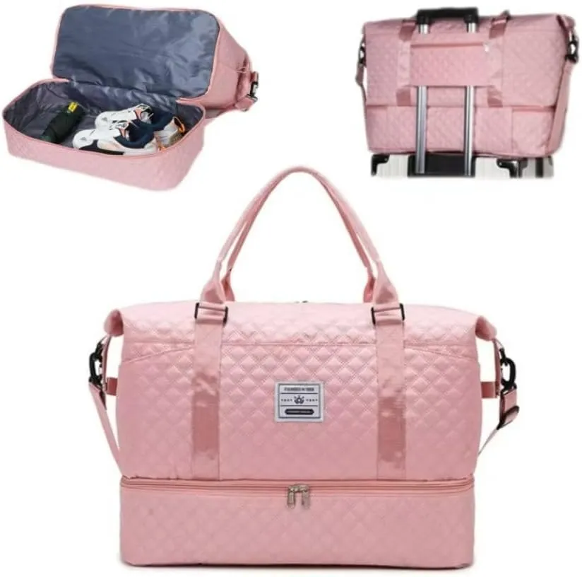 Gym Bag for Women with Shoe Compartment, Weekender Bag Travel Bag for Women, Dry-Wet Separation, Multifunctional Large Capacity and High-Density Oxford Fabric(Pink)