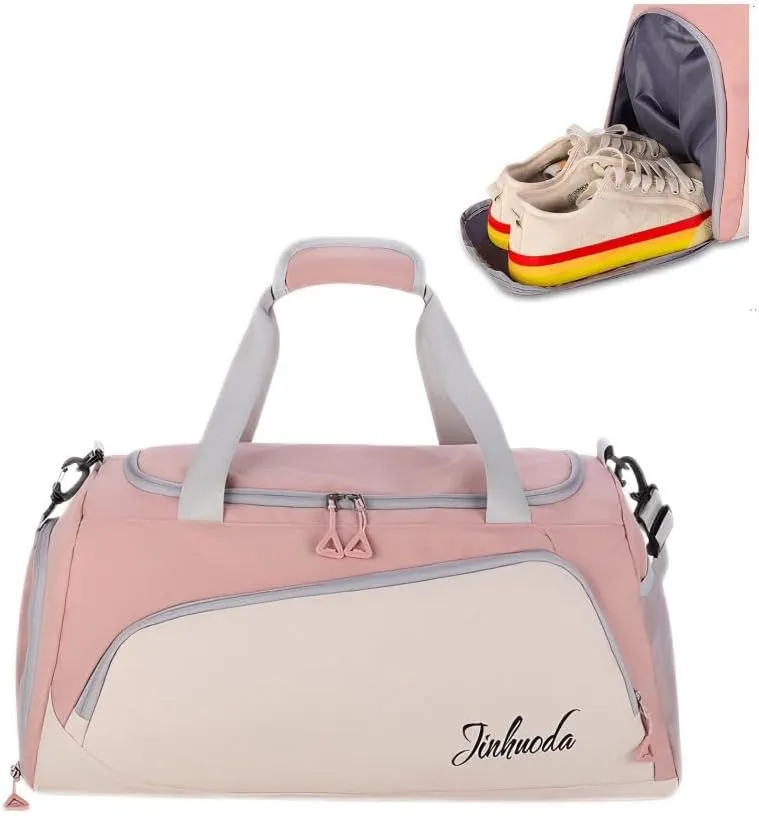 Gym Bag for Women with Shoe Compartment, Weekender Bag Travel Bag for Women,Dry-Wet Separation, Multifunctional Large Capacity and Premium Oxford Fabric (Pink)