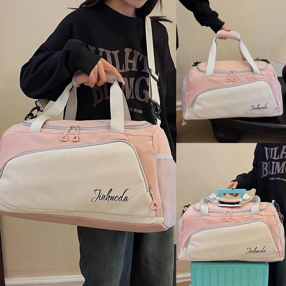 Gym Bag for Women with Shoe Compartment, Weekender Bag Travel Bag for Women,Dry-Wet Separation, Multifunctional Large Capacity and Premium Oxford Fabric (Pink)