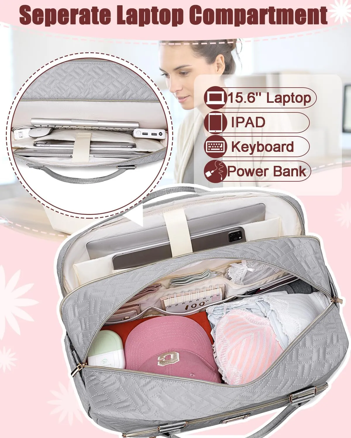 Gym Bag for Women,Travel Duffle Bag for Women,Weekender Overnight Bag with Wet Pocket,Carry On Bag with Toiletry Bag