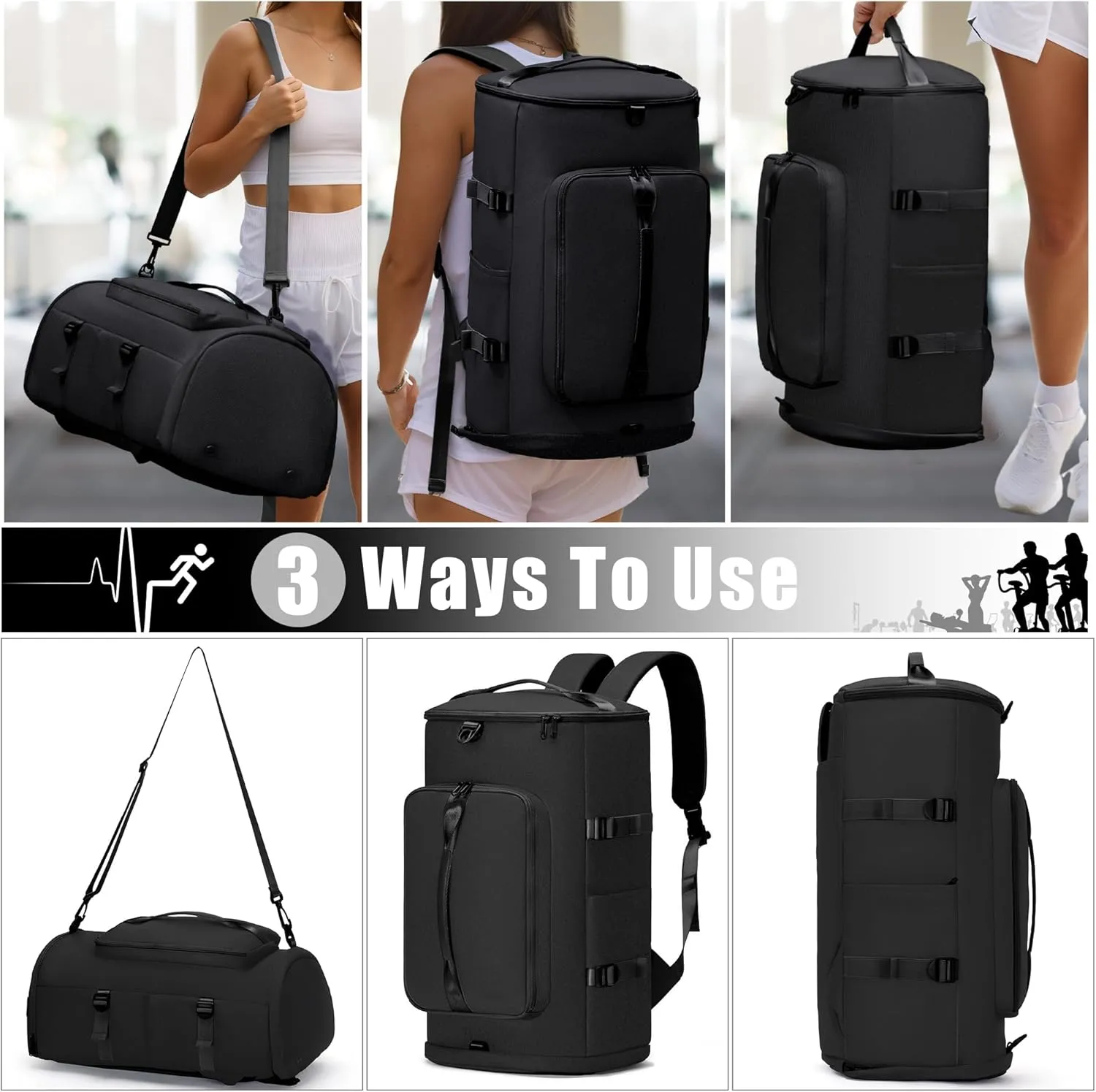 Gym Bag with Shoes Compartment - Duffle Overnight Bag for Men and Women, Travel Backpack with Wet Pocket, Sports Backpack with Upgraded Tear-Resistant Fabric - MIYCOO