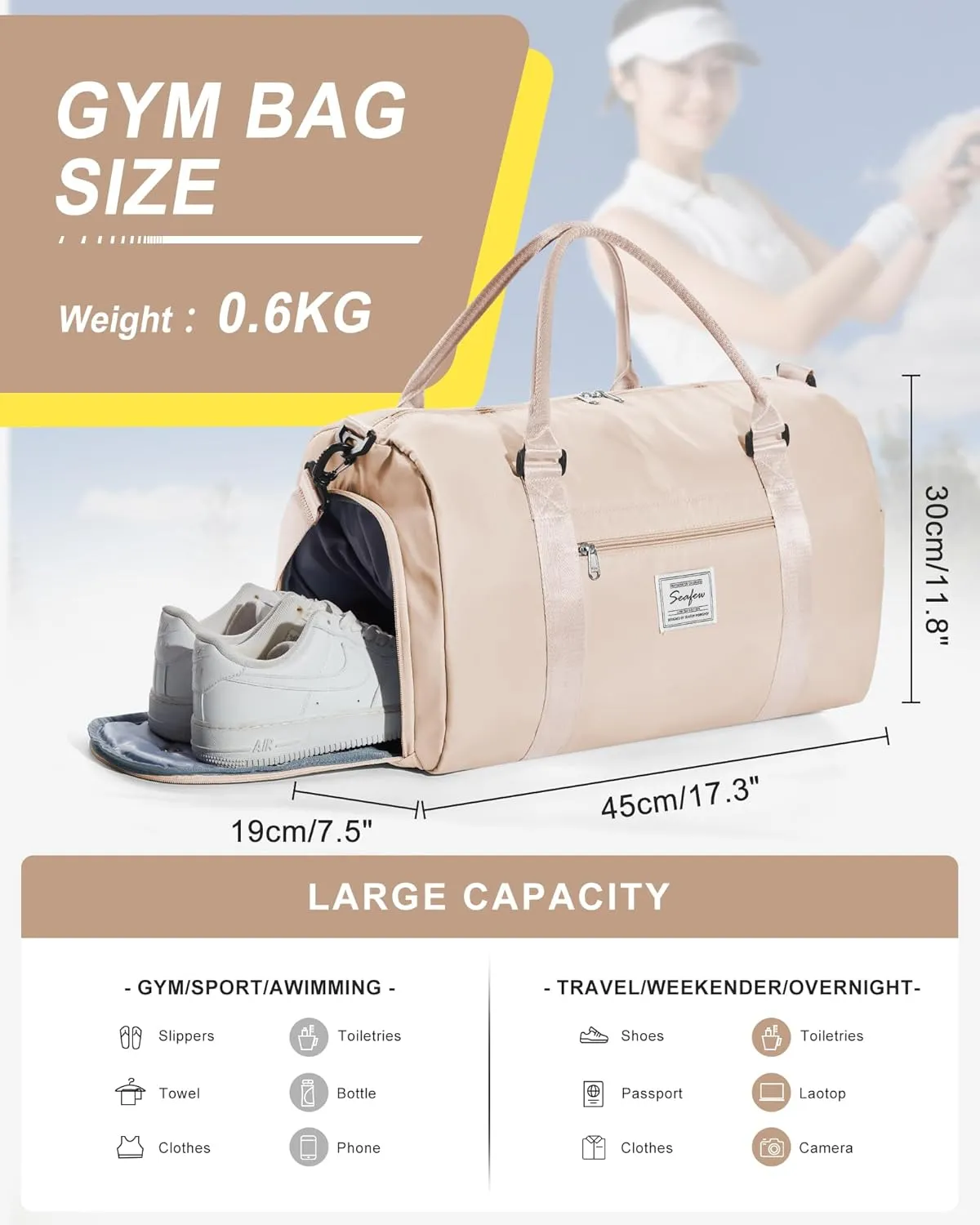 Gym Bag Womens Mens with Shoes Compartment and Wet Pocket Travel Duffel Bag for Women for Plane Sport Gym Tote Bags Swimming Yoga Waterproof Weekend Overnight Carry on Bag Hospital Holdalls