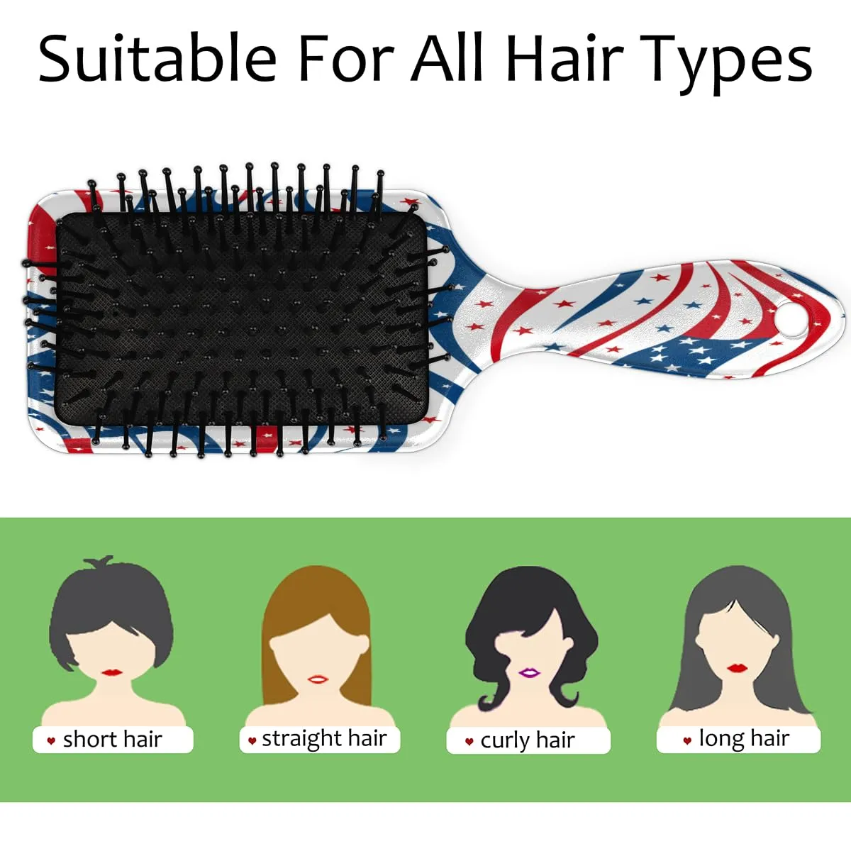Hair Brush, 4th of July Curly Brush, All Hair Types, Ultra-Soft Bristles Glide Through Tangles with Ease, Curly Dry Wet Hair Comb for Men Women Girls, American Flag