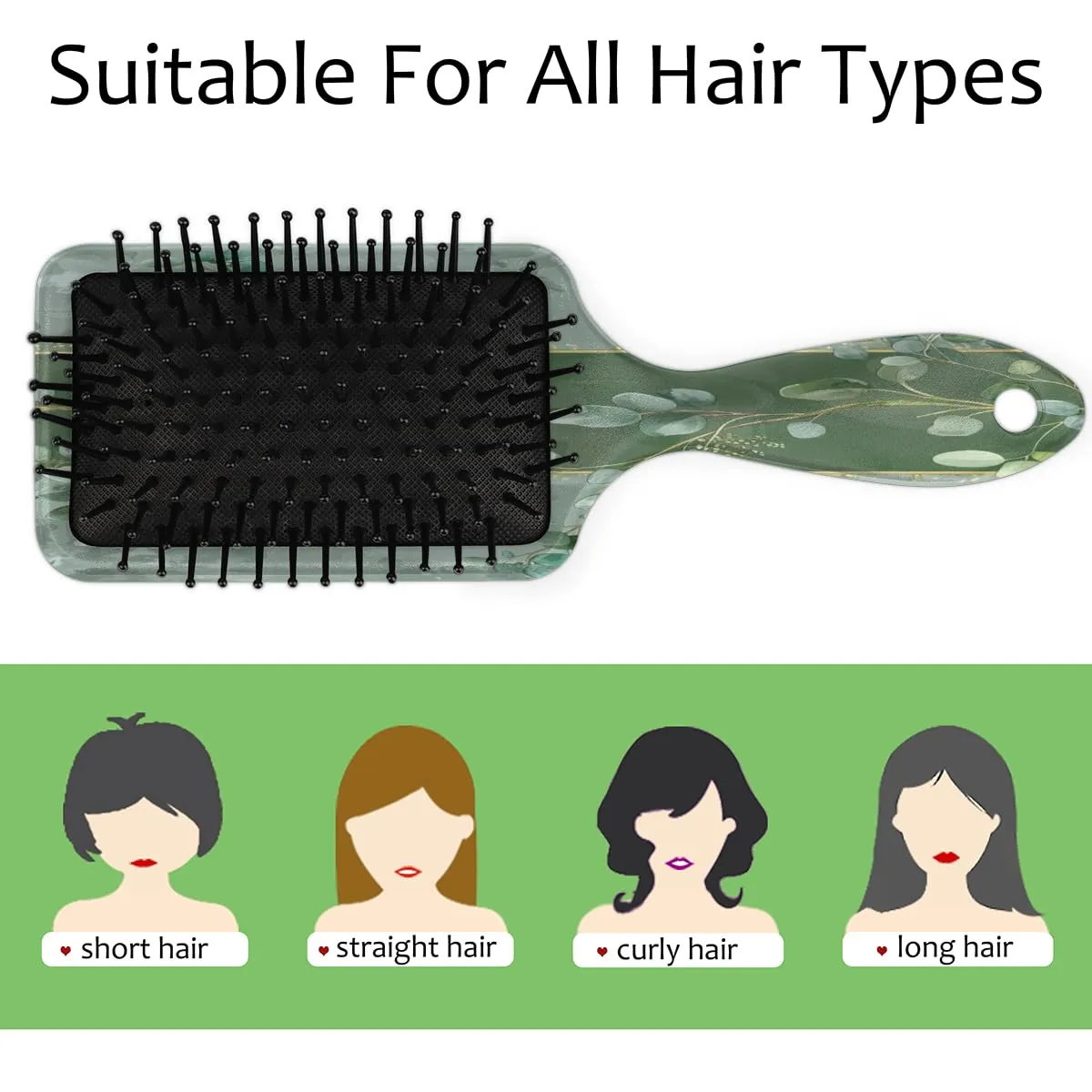 Hair Brush, Eucalyptus Leaves Curly Brush, All Hair Types, Ultra-Soft Bristles Glide Through Tangles with Ease, Curly Dry Wet Hair Comb for Men Women, Green Leaves