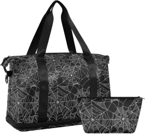 Halloween Spider Web Sports Gym Bag with Waterproof Dry Wet Pocket, Travel Duffel Bag for Women Men，Workout Bag Fits Yoga, Swimming