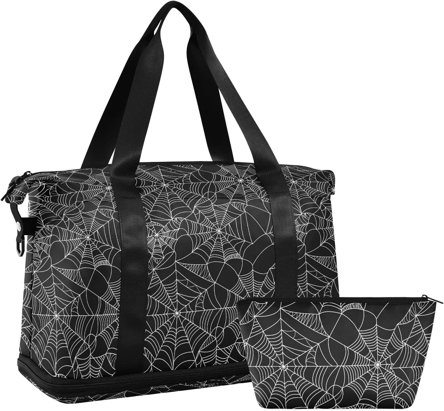 Halloween Spider Web Sports Gym Bag with Waterproof Dry Wet Pocket, Travel Duffel Bag for Women Men，Workout Bag Fits Yoga, Swimming