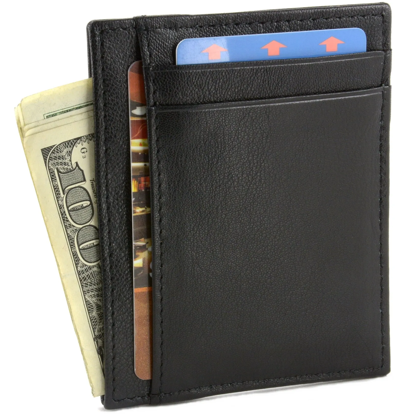 Hammer Anvil Minimalist Front Pocket Wallet RFID Blocking Thin Leather Card Case / Color Black