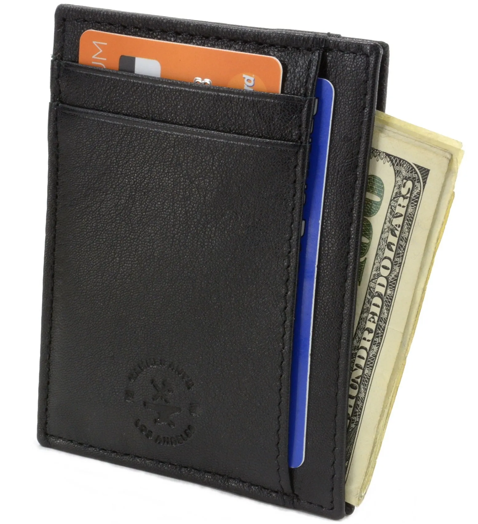 Hammer Anvil Minimalist Front Pocket Wallet RFID Blocking Thin Leather Card Case / Color Black