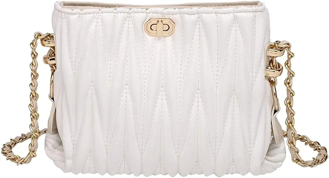 Hanbella Cross body Clutch Purses for Women & Teens - Cute Small Quilted Leather Shoulder Bag with Gold Chain for Girls