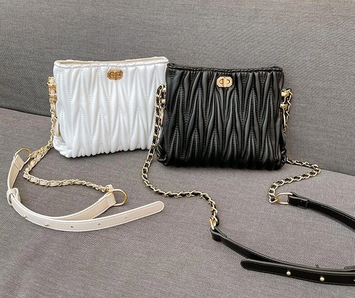 Hanbella Cross body Clutch Purses for Women & Teens - Cute Small Quilted Leather Shoulder Bag with Gold Chain for Girls