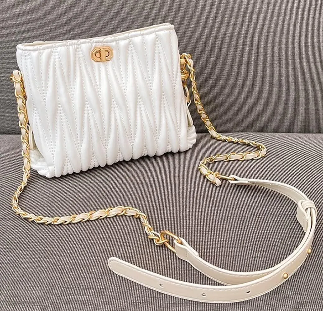 Hanbella Cross body Clutch Purses for Women & Teens - Cute Small Quilted Leather Shoulder Bag with Gold Chain for Girls
