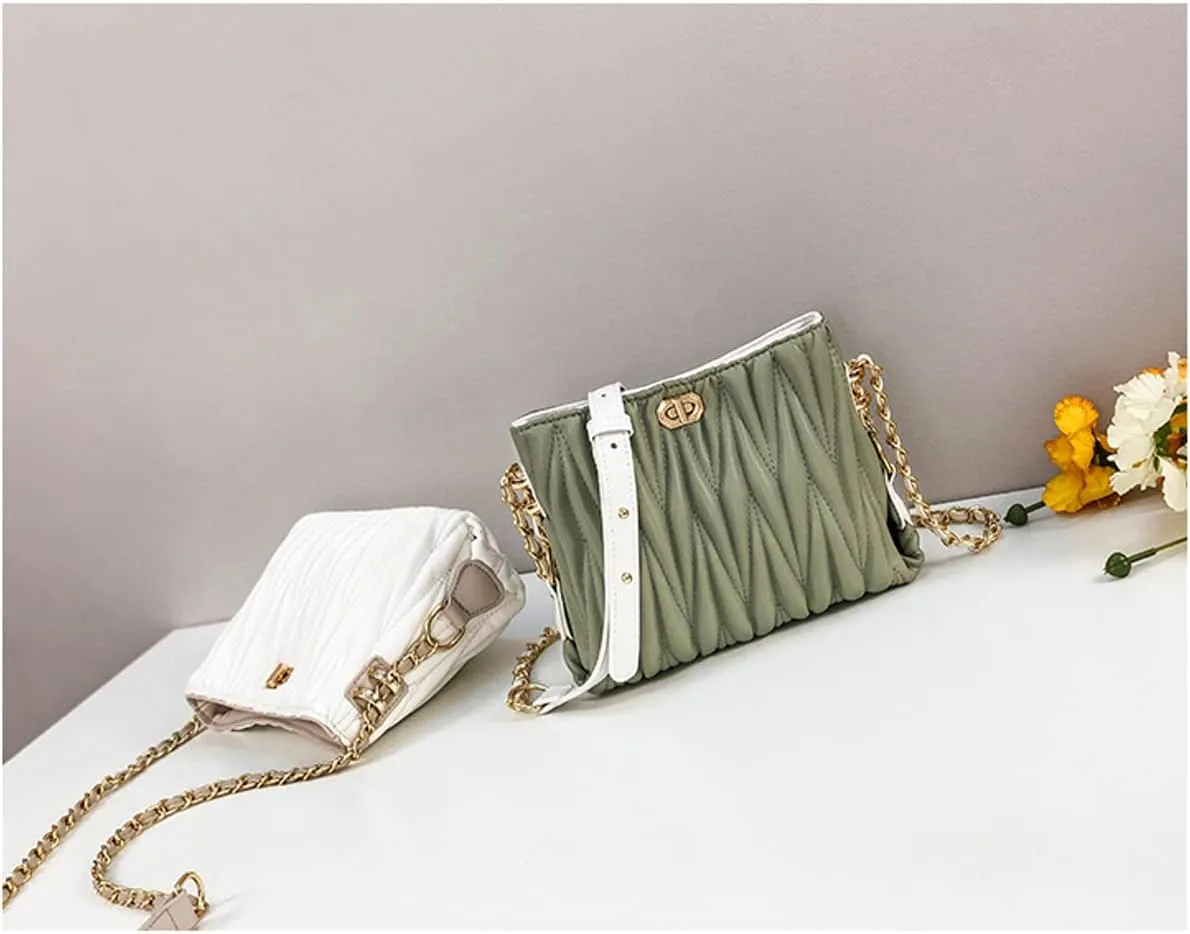 Hanbella Cross body Clutch Purses for Women & Teens - Cute Small Quilted Leather Shoulder Bag with Gold Chain for Girls