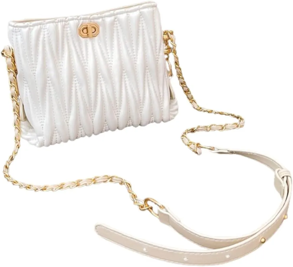 Hanbella Cross body Clutch Purses for Women & Teens - Cute Small Quilted Leather Shoulder Bag with Gold Chain for Girls