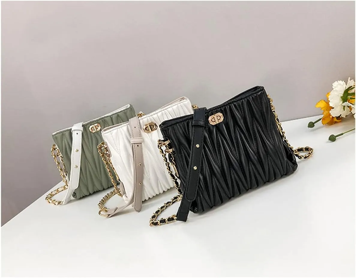 Hanbella Cross body Clutch Purses for Women & Teens - Cute Small Quilted Leather Shoulder Bag with Gold Chain for Girls