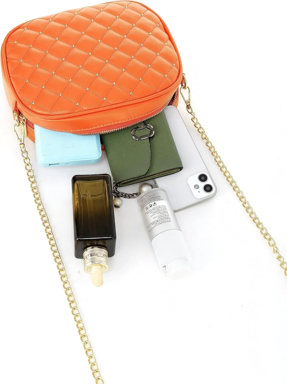 Hanbella Cross body Clutch Purses for Women & Teens - Cute Small Quilted Leather Shoulder Bag with Gold Chain for Girls