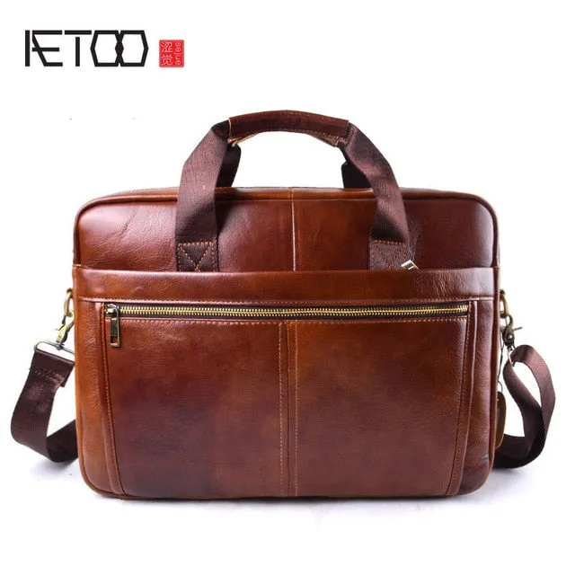 Handbags Genuine AETOO bag Travel laptop real Trusted reviews Crossbody brown Men business leather leather Bag briefcase Leather Great value Men's Cowhide