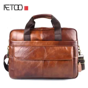 Handbags Genuine AETOO bag Travel laptop real Trusted reviews Crossbody brown Men business leather leather Bag briefcase Leather Great value Men's Cowhide