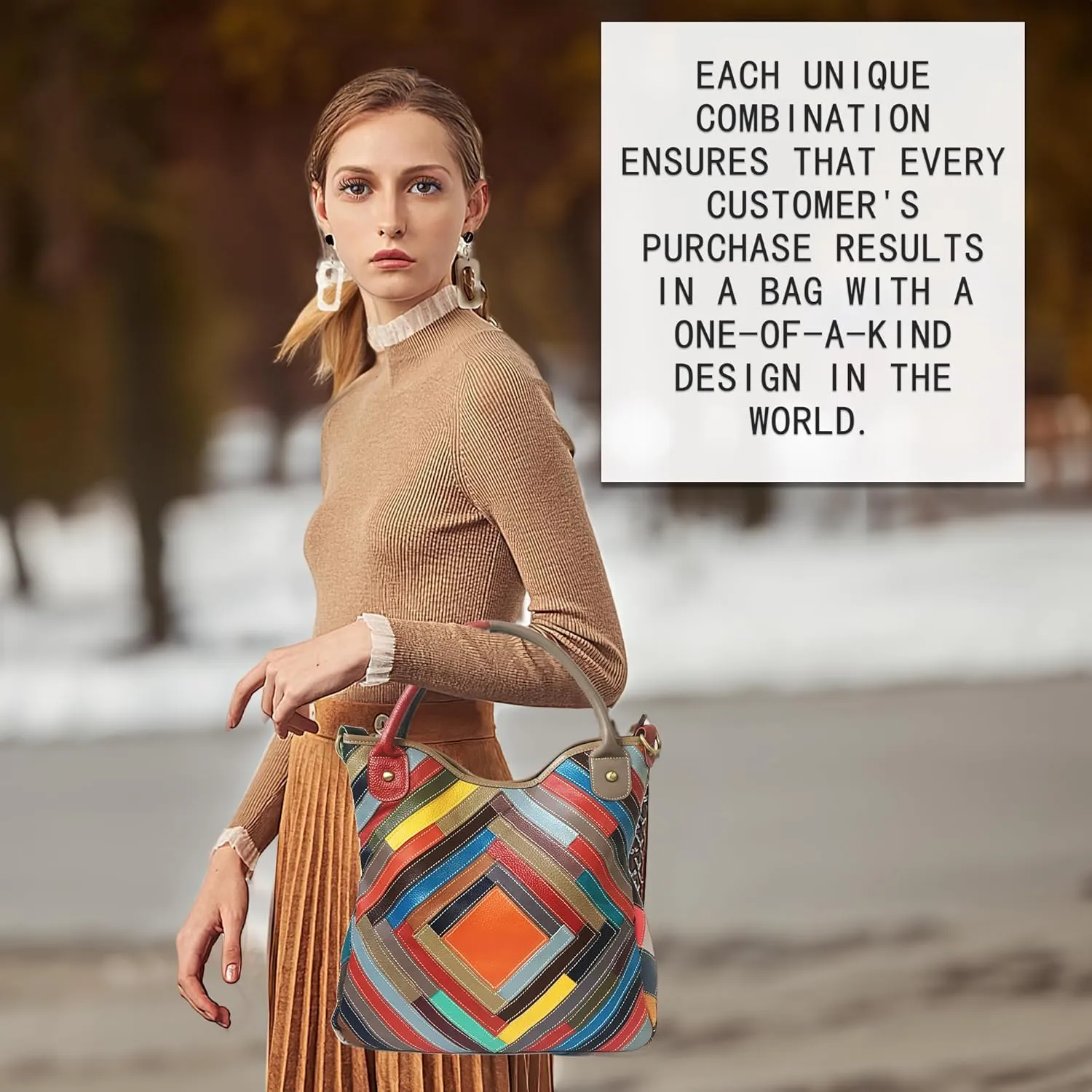 Handmade Cowhide Multi-color Block Random Stitching Unique Style Women's Bag - Crossbody, Shoulder and Handheld