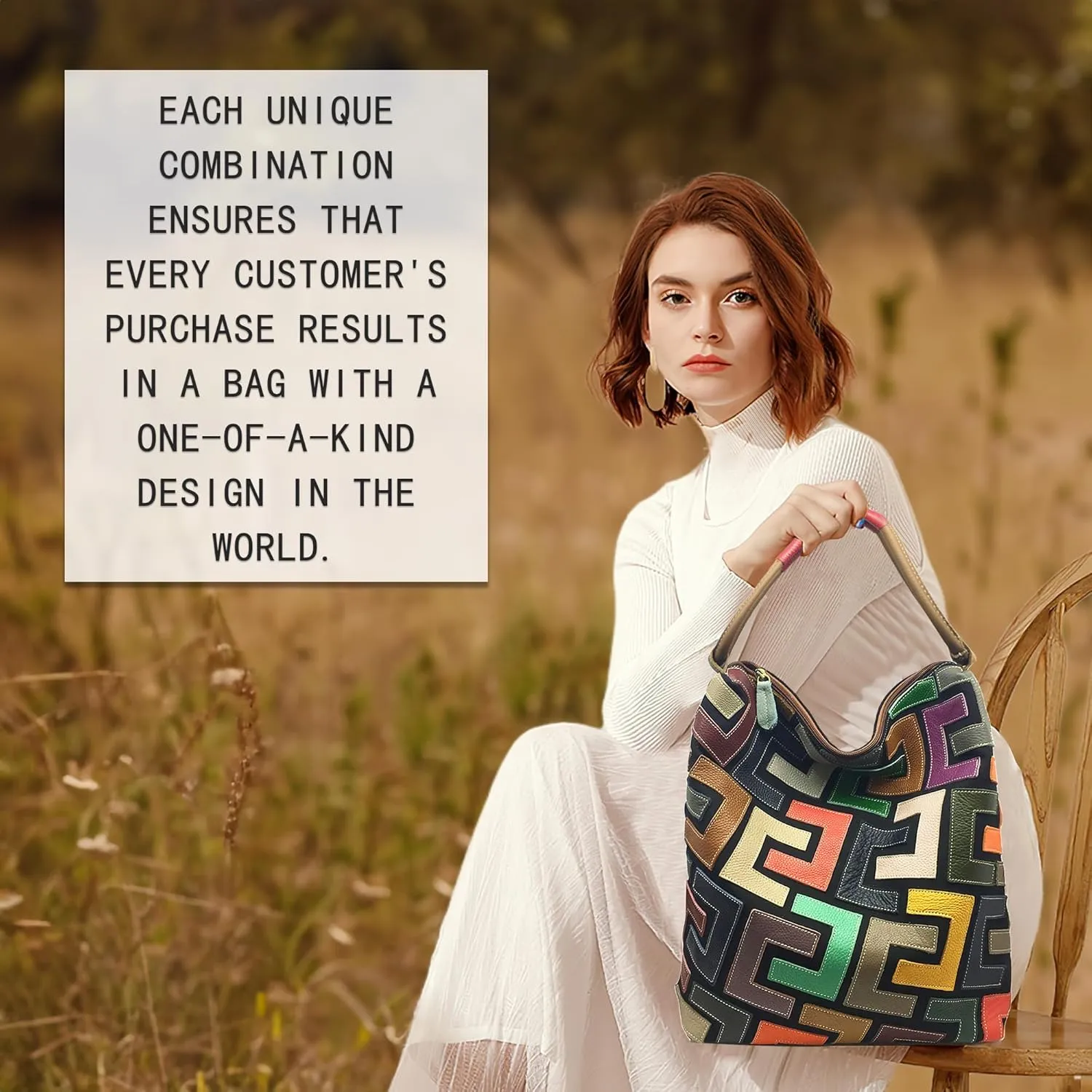Handmade Cowhide Multi-color Block Random Stitching Unique Style Women's Bag - Crossbody, Shoulder and Handheld