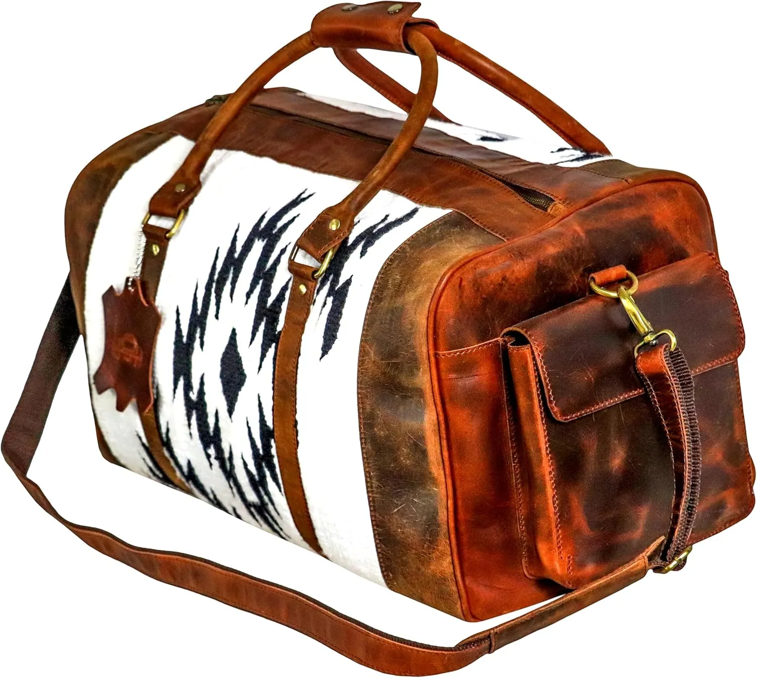 Handmade Duffle Bag leather heavy duty Gym Sports Airplane Overnight Luggage Carry On Unisex Travel Hand Rug Gift for His/Her (Excluding Shoe Compartment, Rug Duffle Bag ESC_06)