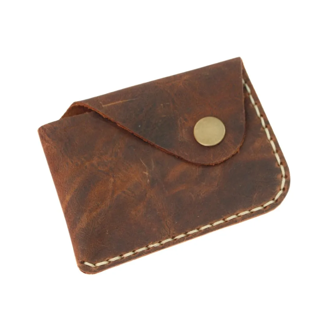 Handmade genuine leather retro deep brown card bag zero wallet