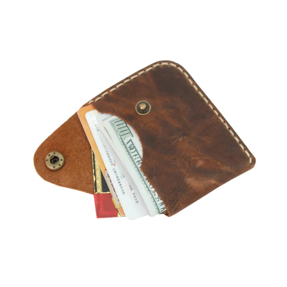 Handmade genuine leather retro deep brown card bag zero wallet