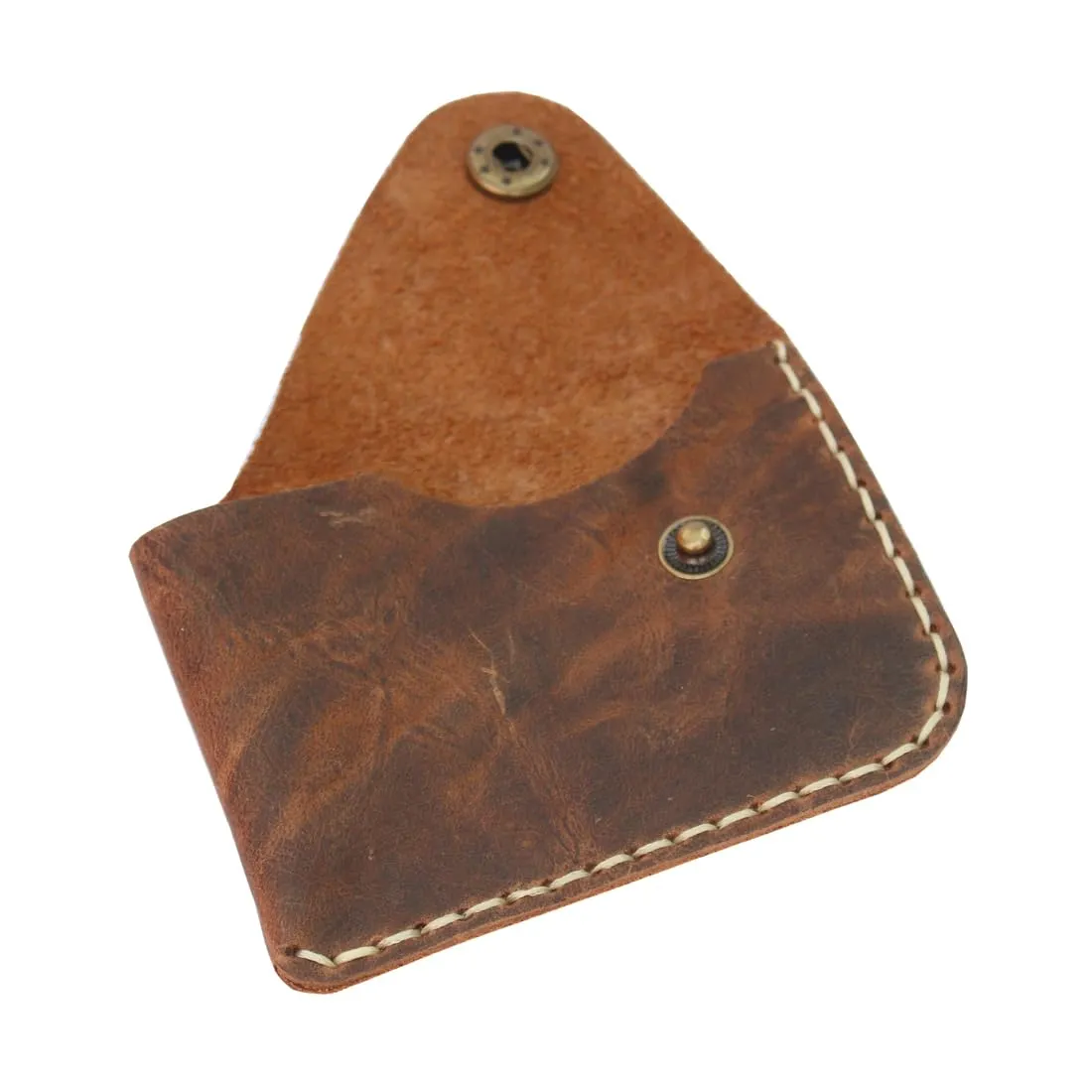 Handmade genuine leather retro deep brown card bag zero wallet