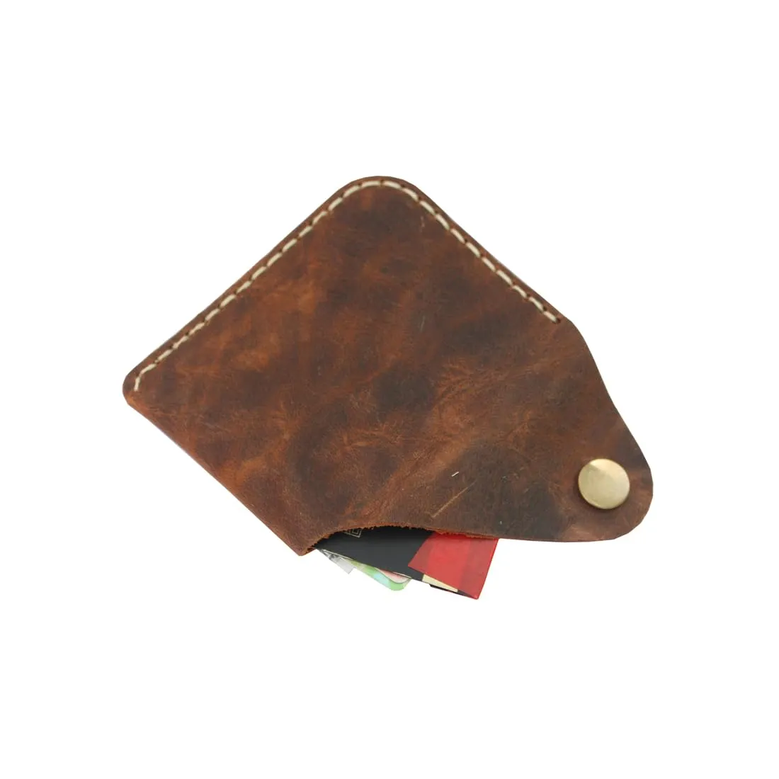 Handmade genuine leather retro deep brown card bag zero wallet