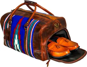 Handmade Premium Duffle Bag leather heavy duty Gym Sports Airplane Overnight Luggage Carry On Unisex Travel Hand woven Rug Bag Wollen Bag Gift for His/Her_15