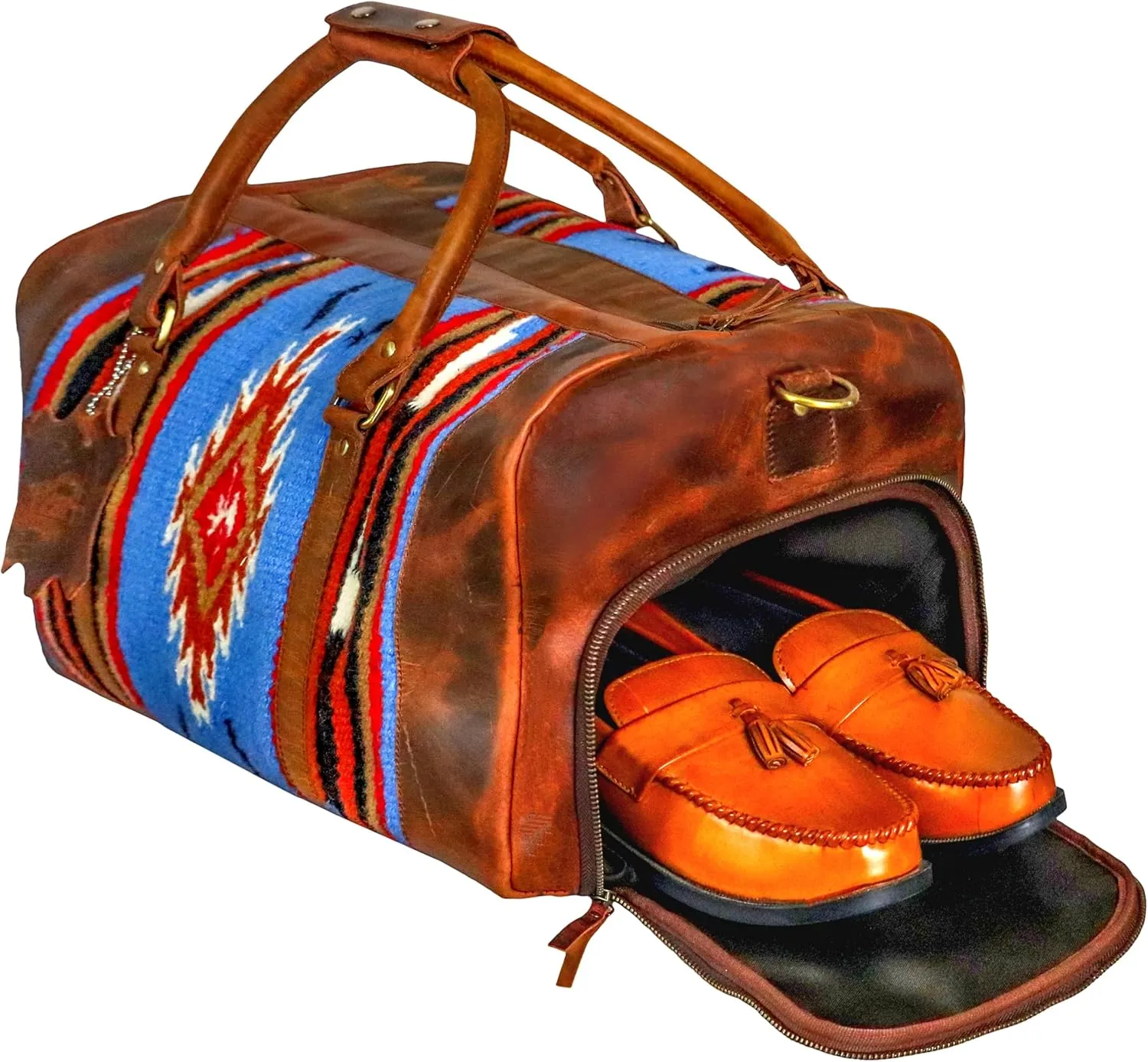 Handmade Premium Duffle Bag leather heavy duty Gym Sports Airplane Overnight Luggage Carry On Unisex Travel Hand woven Rug Bag Wollen Bag Gift for His/Her_19