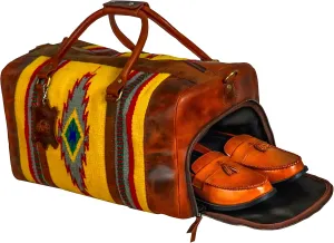 Handmade Premium Duffle Bag leather heavy duty Gym Sports Airplane Overnight Luggage Carry On Unisex Travel woven Rug Bag Wollen Bag Gift for His/Her (RUG DUFFLE BAG ARTICLE_07)