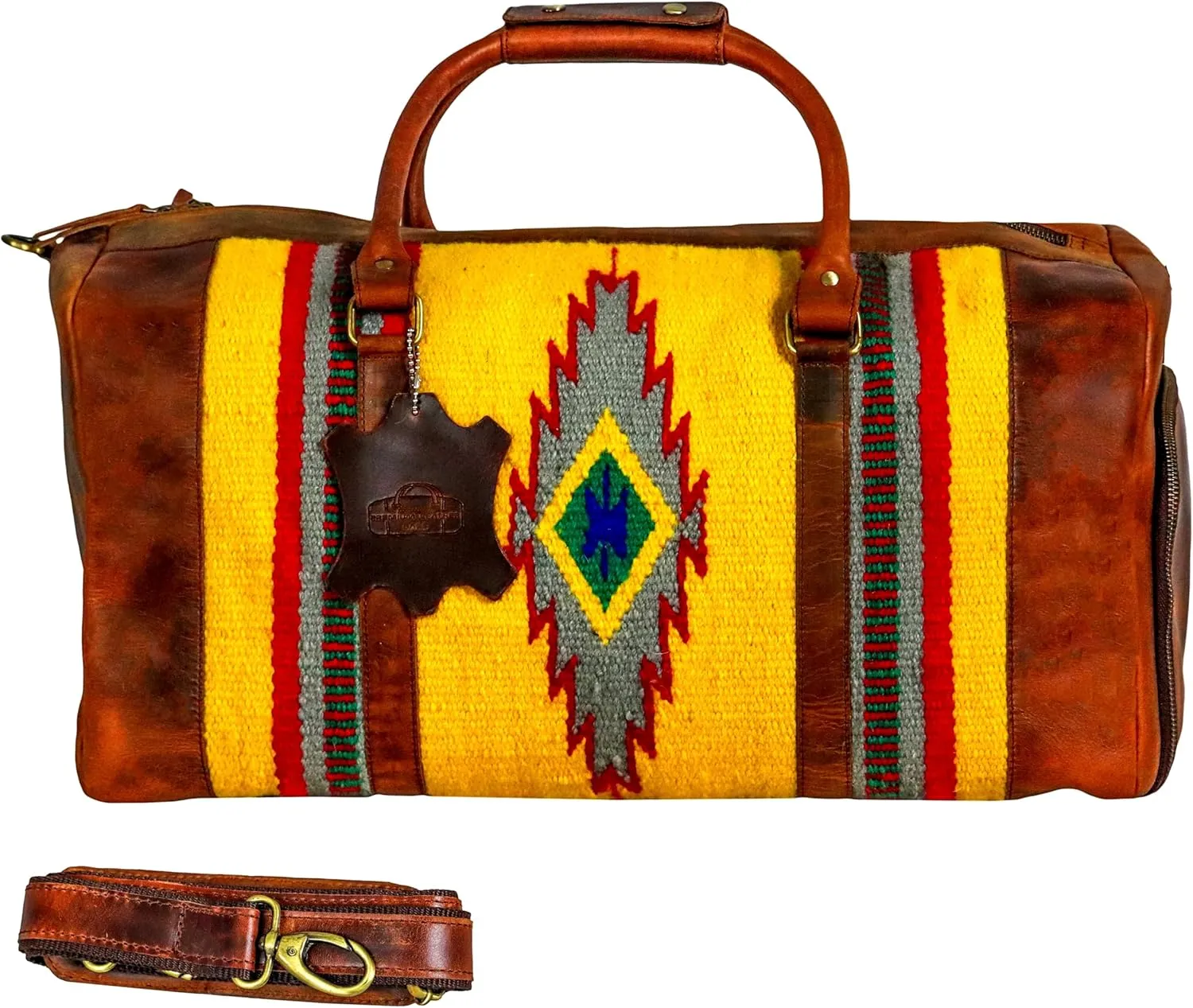 Handmade Premium Duffle Bag leather heavy duty Gym Sports Airplane Overnight Luggage Carry On Unisex Travel woven Rug Bag Wollen Bag Gift for His/Her (RUG DUFFLE BAG ARTICLE_07)