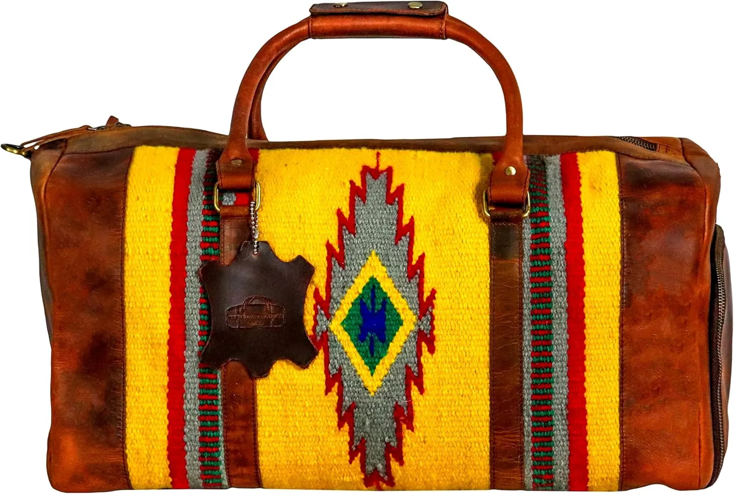 Handmade Premium Duffle Bag leather heavy duty Gym Sports Airplane Overnight Luggage Carry On Unisex Travel woven Rug Bag Wollen Bag Gift for His/Her (RUG DUFFLE BAG ARTICLE_07)