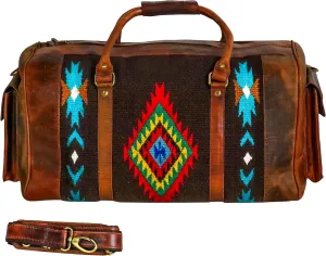 Handmade Premium Duffle Bag leather heavy duty Gym Sports Airplane Overnight Luggage Carry On Unisex Travel woven Rug Bag Wollen Hand Bag Gift for His/Her