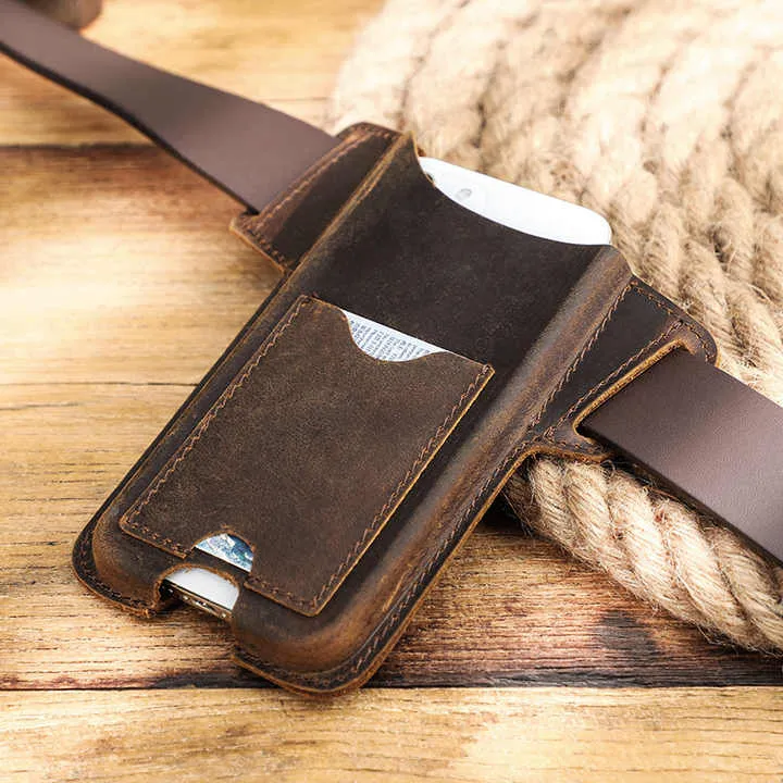 Handmade Retro Minimalist Leather Phone Case with Magnetic Closure