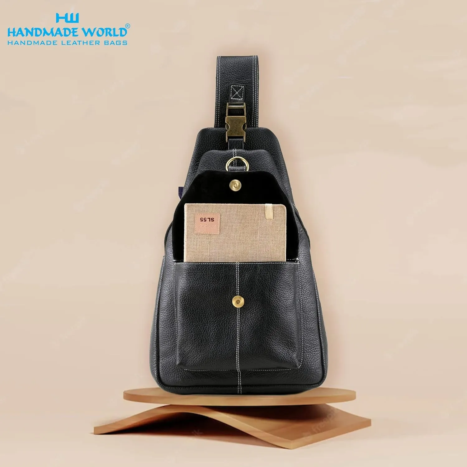 Handmade World Genuine Leather Crossbody Backpack Chest Shoulder Sling Bag Travel Hiking for Men Purse Daypack