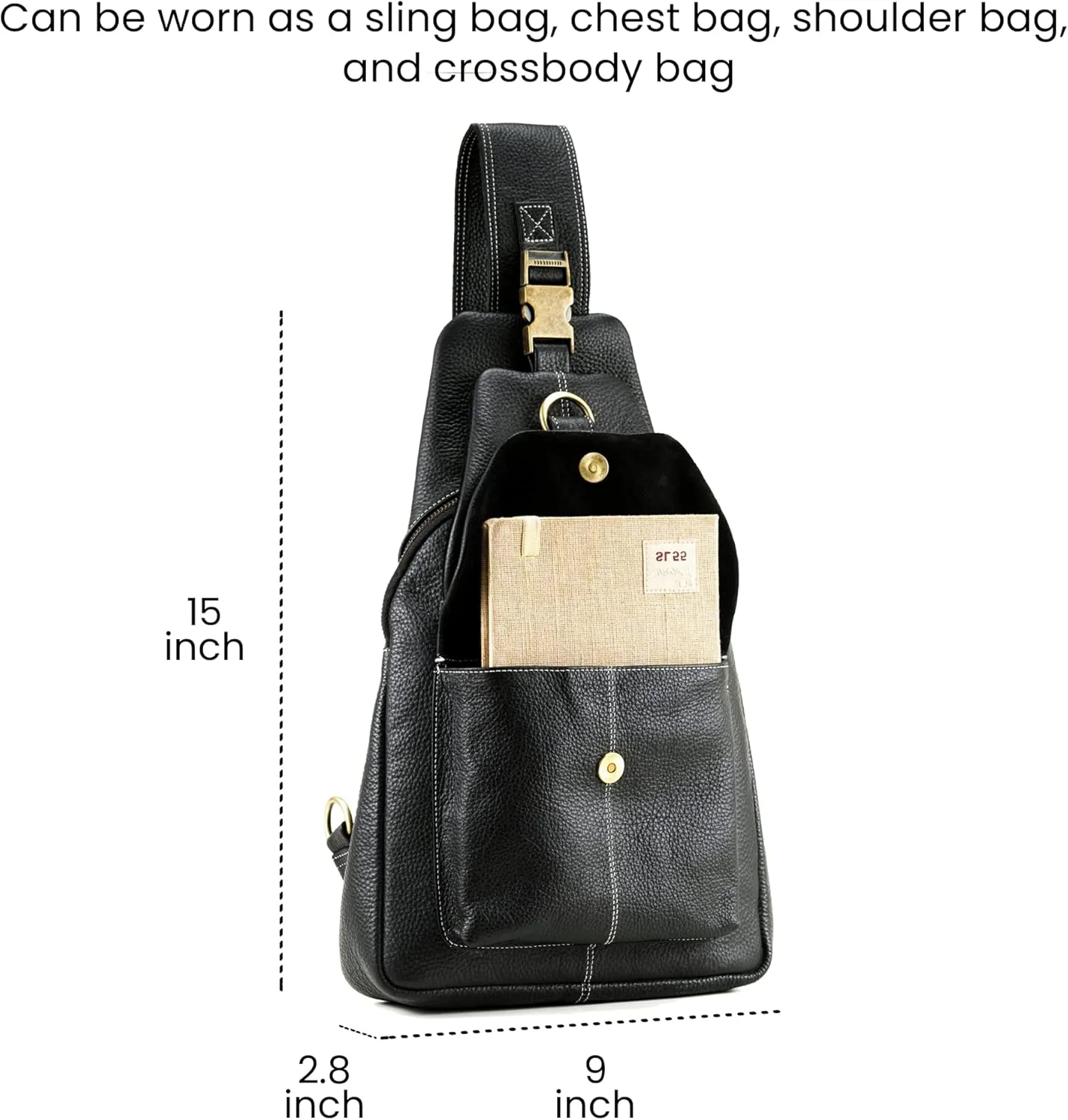 Handmade World Genuine Leather Crossbody Backpack Chest Shoulder Sling Bag Travel Hiking for Men Purse Daypack