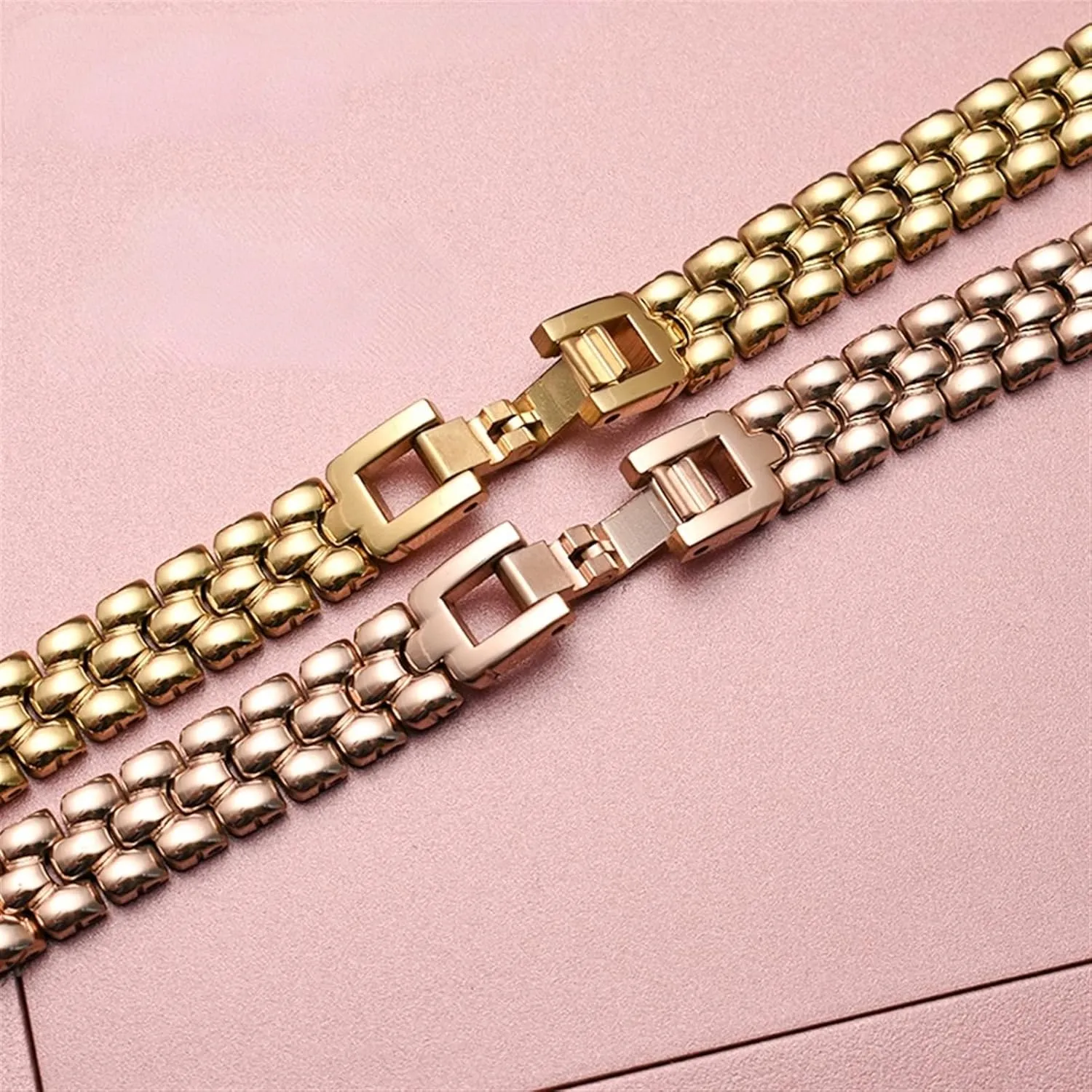HaoLMi- 6 8 10 12 14mm Stainless Steel watchband Silver Rose Gold Bracelet Replacement StrapSmall Size dial Lady Fashion Watch Chain