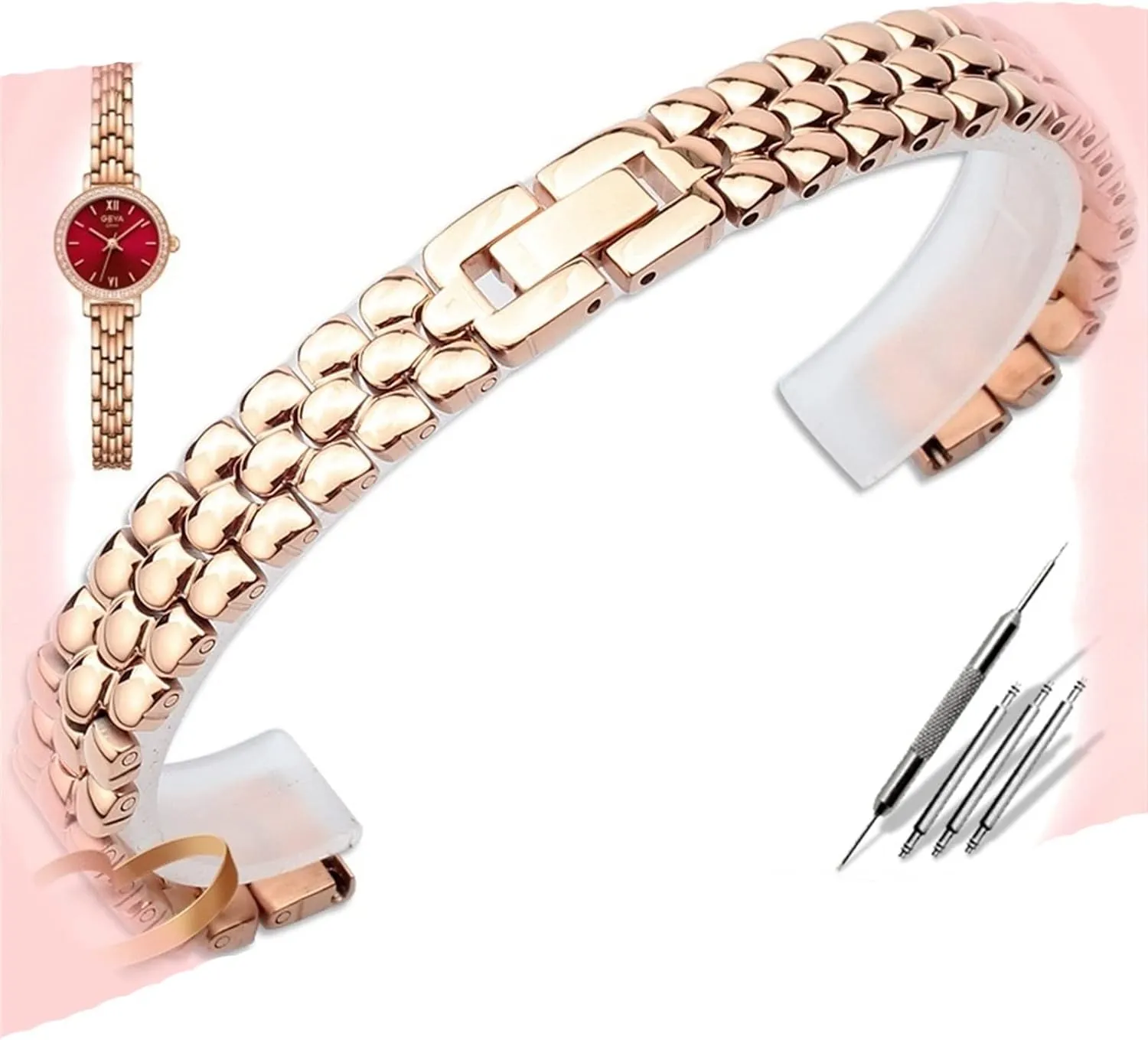 HaoLMi- 6 8 10 12 14mm Stainless Steel watchband Silver Rose Gold Bracelet Replacement StrapSmall Size dial Lady Fashion Watch Chain