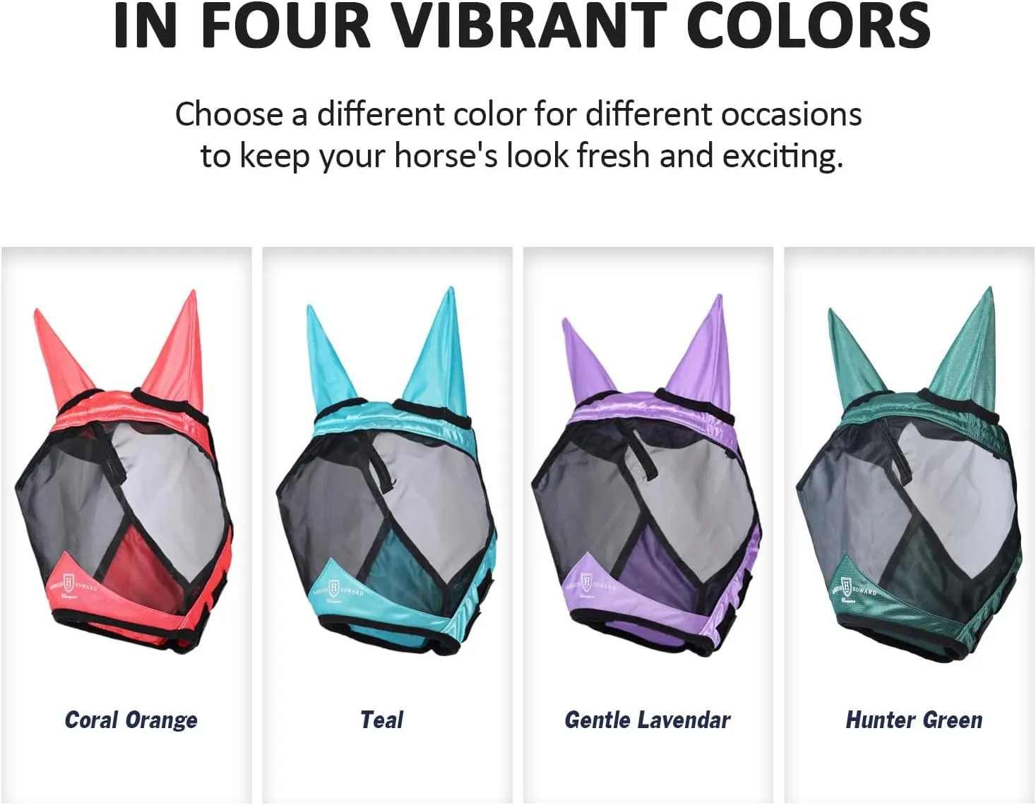 Harrison Howard Pro Luminous Horse Half Face Fly Mask Large Eye Space with Ears UV Protection for Horse Coral Orange M