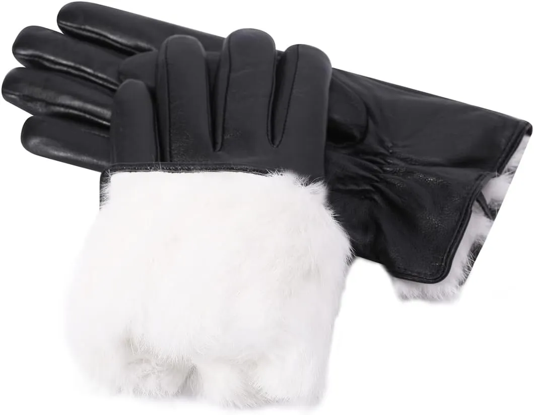 Harssidanzar Leather Gloves for Men,Winter Rabbit Fur Lined Soft Genuine Leather Gloves KM047US