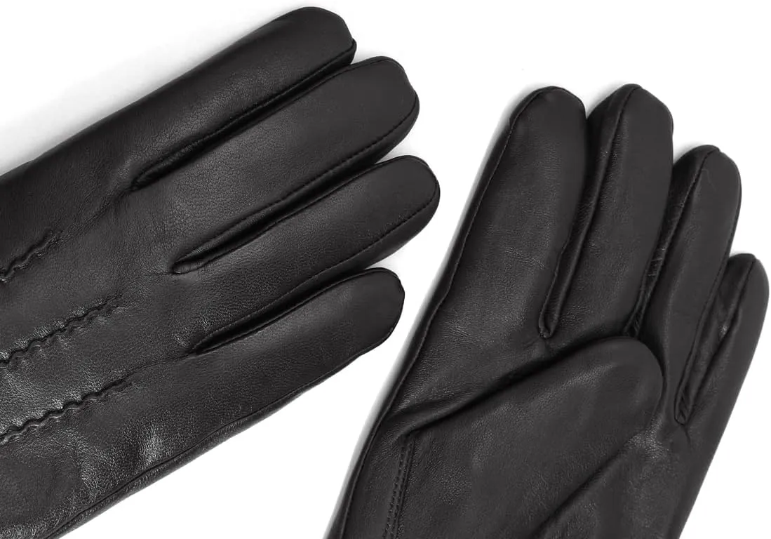 Harssidanzar Leather Gloves for Men,Winter Rabbit Fur Lined Soft Genuine Leather Gloves KM047US