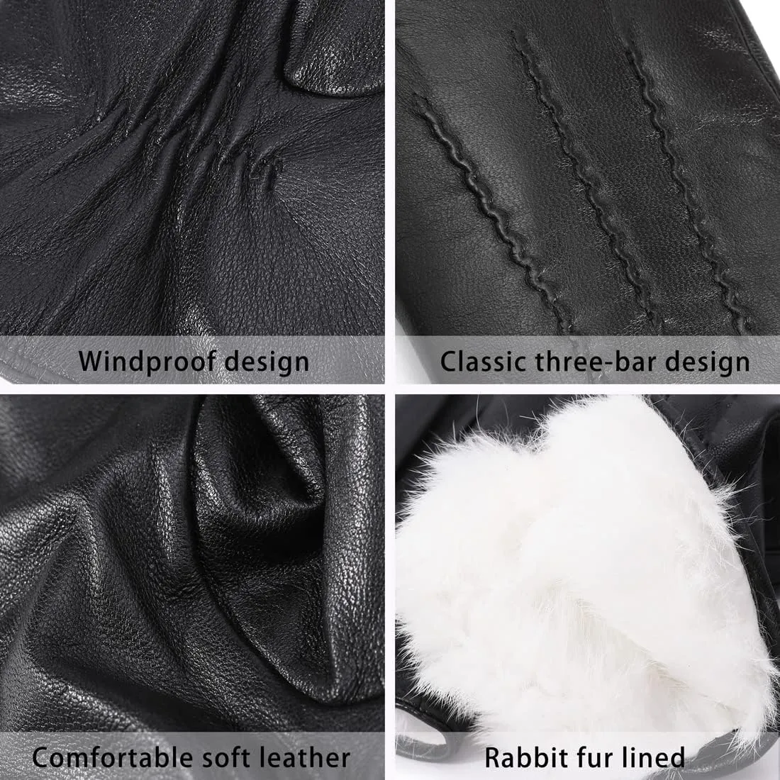 Harssidanzar Leather Gloves for Men,Winter Rabbit Fur Lined Soft Genuine Leather Gloves KM047US