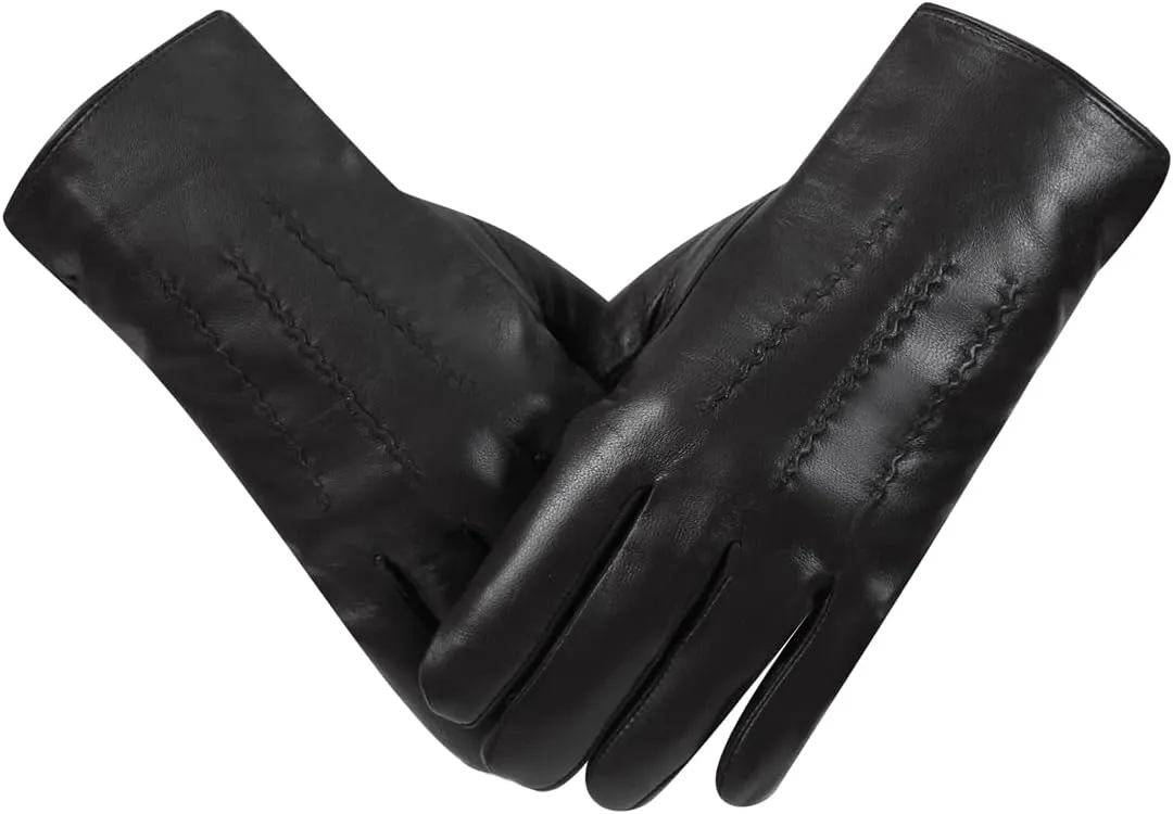 Harssidanzar Leather Gloves for Men,Winter Rabbit Fur Lined Soft Genuine Leather Gloves KM047US