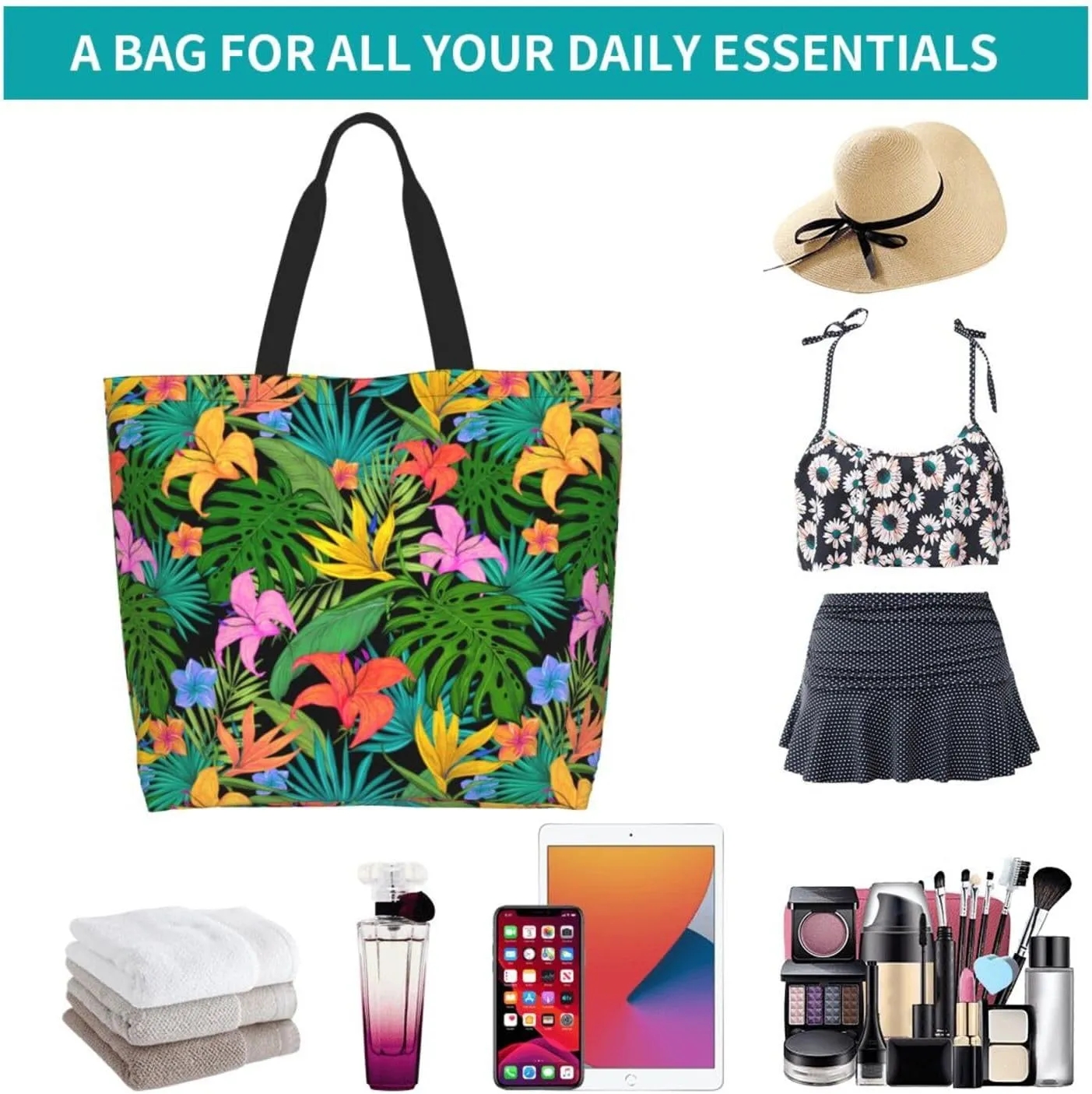 Hawaii Hawaiian Flower Tote Bag Reusable Shopping Bag Grocery Bags Fashion Shoulder Bag for Women Men