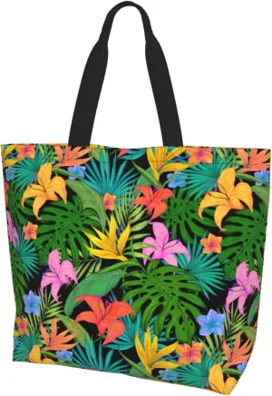 Hawaii Hawaiian Flower Tote Bag Reusable Shopping Bag Grocery Bags Fashion Shoulder Bag for Women Men