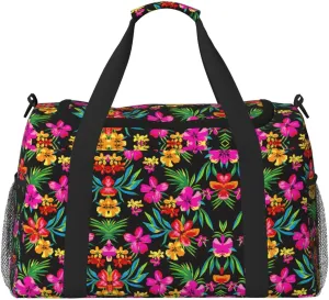 Hawaiian Flower print Large Canvas Travel Duffel Bag Weekender Bags for Women Overnight Bag Carry On Tote Bag