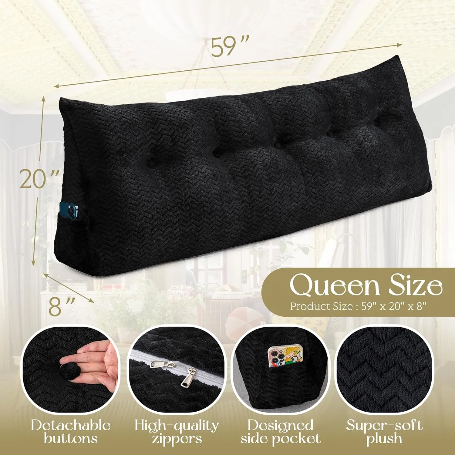 Headboard Wedge Pillow Large Pillow Soft and Supportive Bed Rest Reading Pillows for Sitting in Bed with Removable Cover