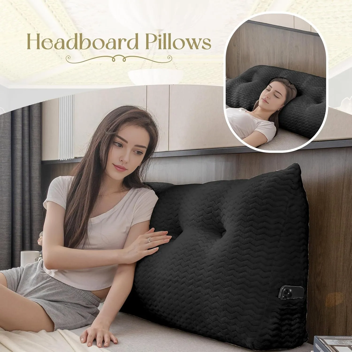 Headboard Wedge Pillow Large Pillow Soft and Supportive Bed Rest Reading Pillows for Sitting in Bed with Removable Cover